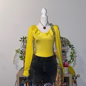 70s retro bohemian vintage style ruffle long sleeve ballet leotard bodysuit